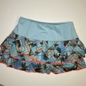 Lucky In Love Women Tennis Pickleball Skirt Skort Tropical Pleated Tiered Small